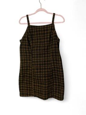 Plaid Mini Dress with Square Neck - Black & Tan